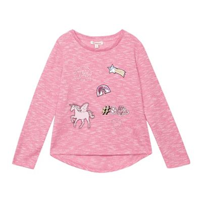 bluezoo Girls' pink long sleeve unicorn applique top